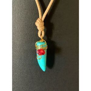 Vintage Turquoise Leather Necklace, in Gold wire, Unmarked